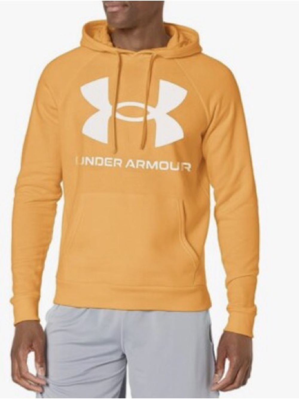 Under Armour Men’s Mustard Yellow Pullover Hoodie with White Logo